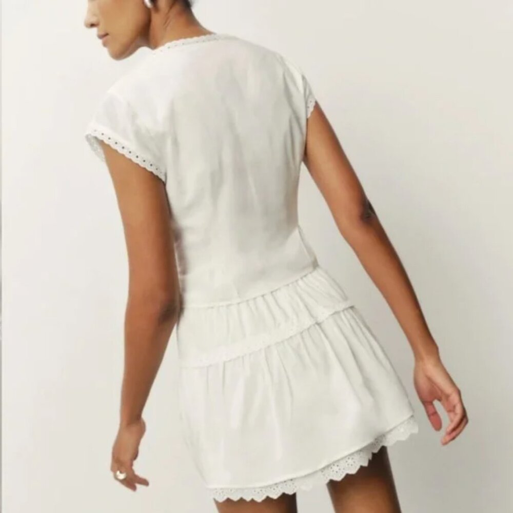 Reformation White Eyelet-Trim Cap Sleeve Blouse - Picture 4 of 6